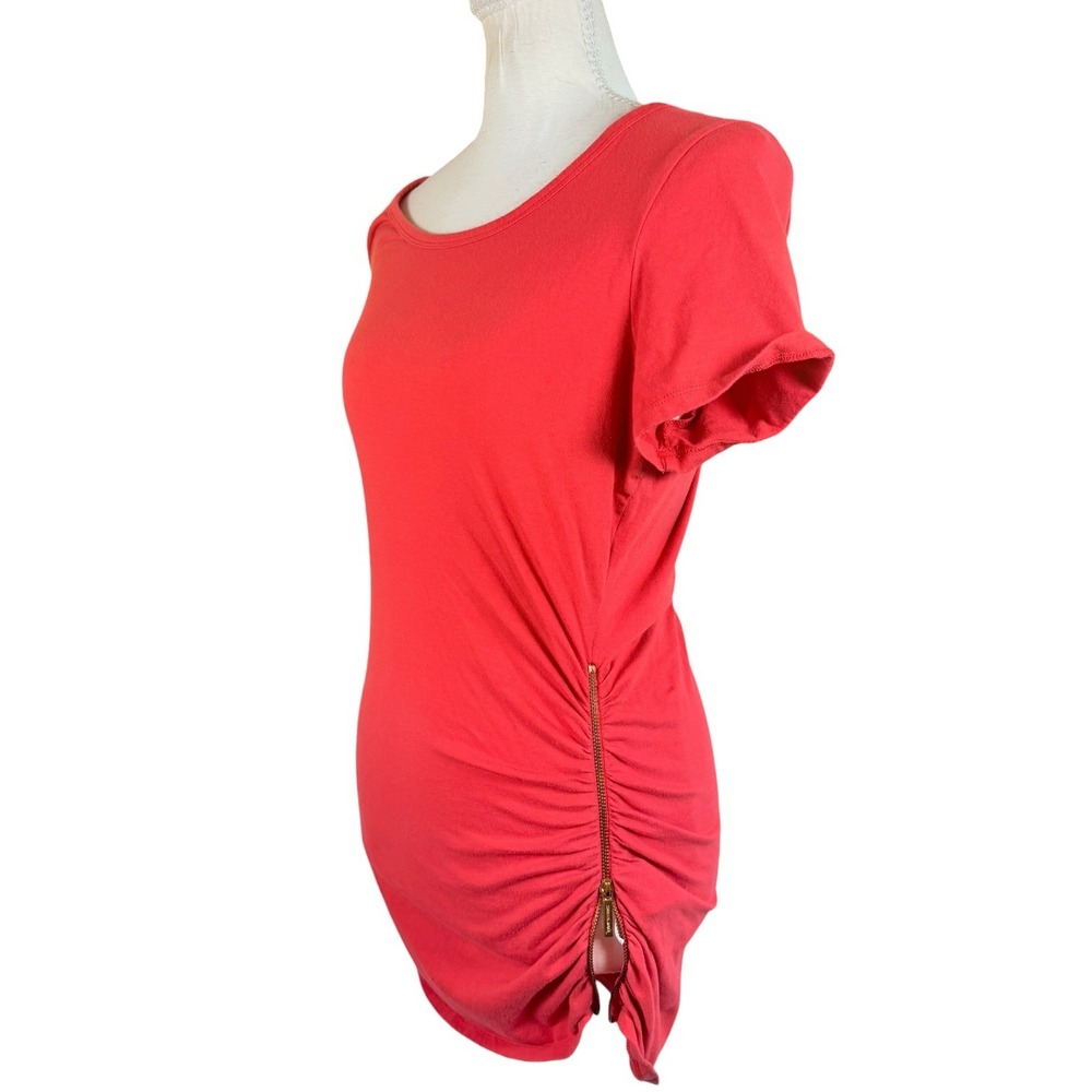 Michael Kors Dress Womens S Coral Ruched Side Zip Short Sleeve Stretch Bodycon - Picture 3 of 15